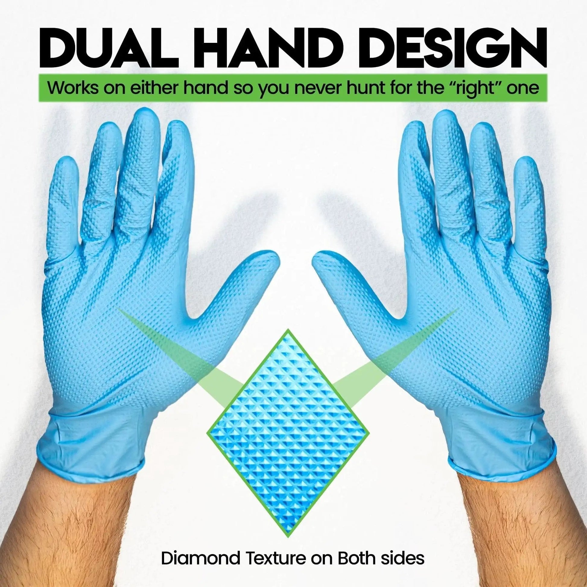 10 Mil Nitrile Heavy Duty Gloves With Diamond Grip For Mechanics Auto Repair shown with dual hand design and textured grip