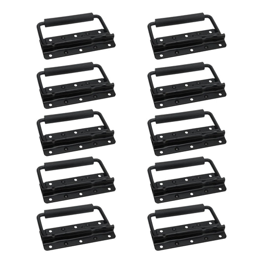 10 Pack Black Spring Loaded Case Handles Folding Surface Mount Chest Handles With Rubber Grip For Flight Cases And Cabinets 124 By 80 Millimeter Durable Iron Construction Rust Resistant Finish Indoor And Outdoor Use