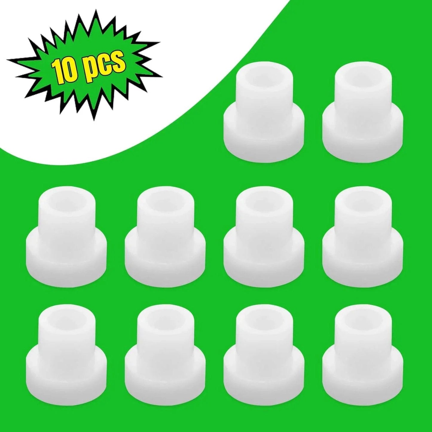 10 Pcs Flanged Sleeve Bearings M4 Bore 6mm OD 5mm Length POM Wrapped Oilless Bushings, white nylon bushings displayed