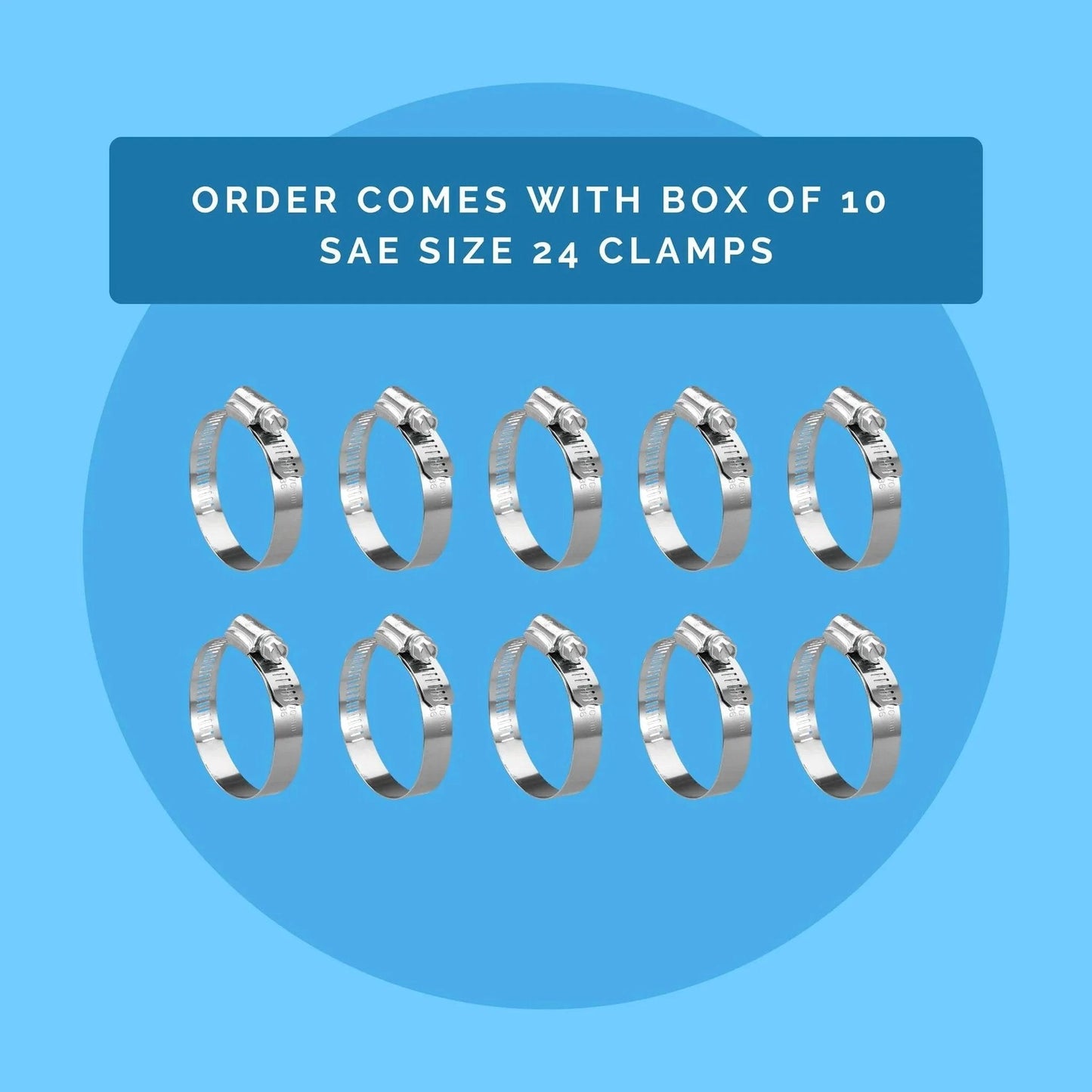 KE24BX 10 Piece SAE 24 Hose Clamp Set In Silver With 300 Series Stainless Steel for corrosion resistance and wide range