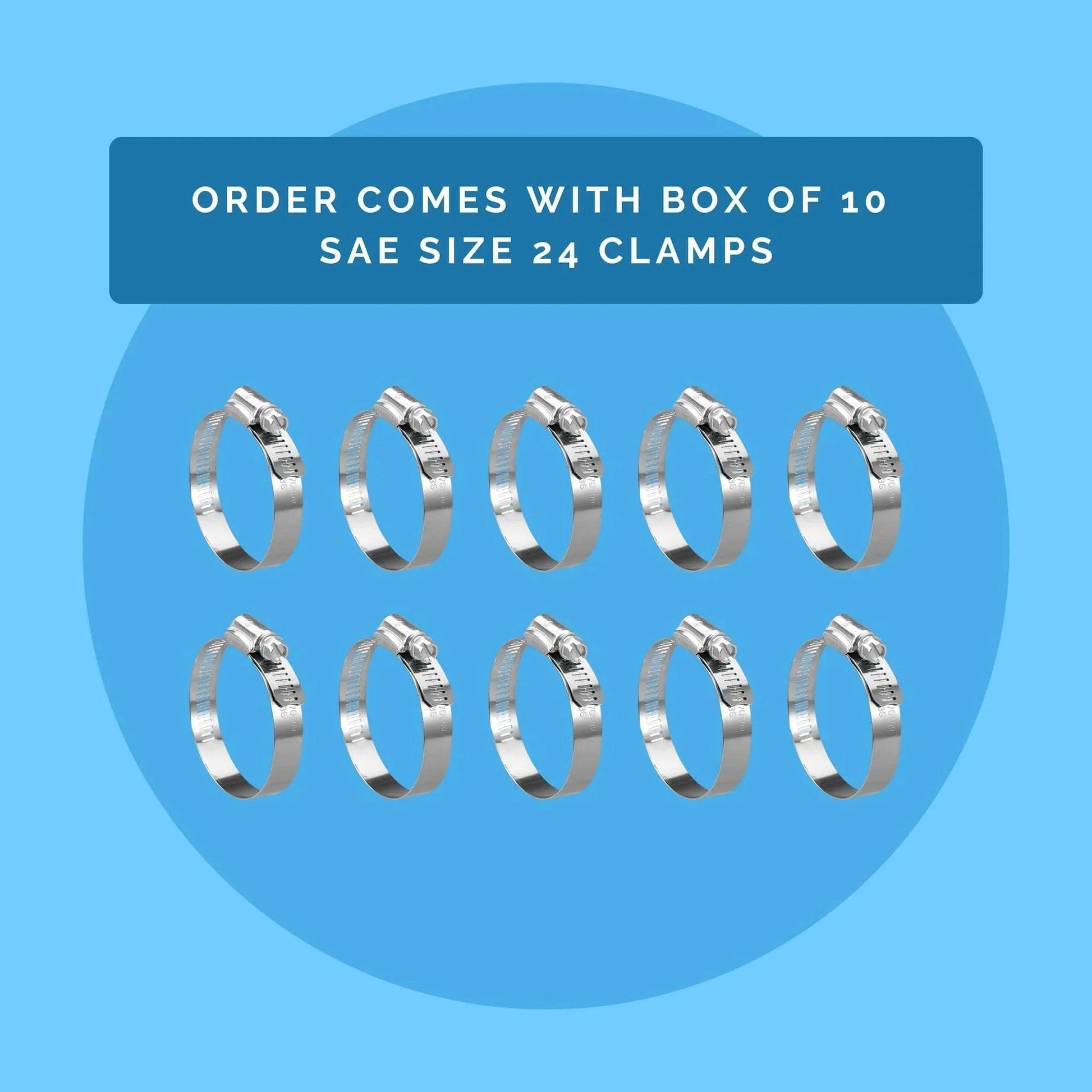 KE24BX 10 Piece SAE 24 Hose Clamp Set In Silver With 300 Series Stainless Steel for corrosion resistance and wide range