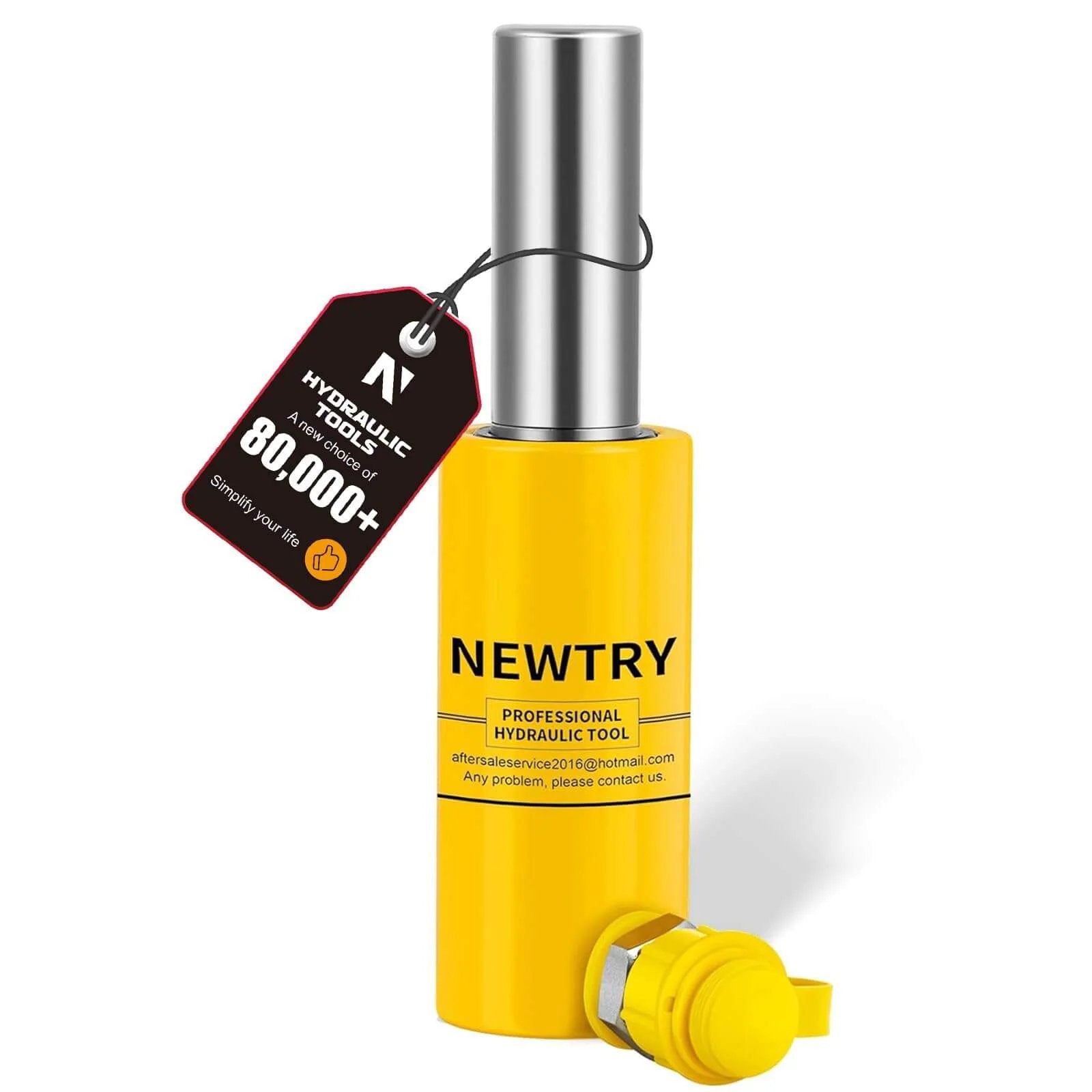 10 ton Hydraulic Cylinder Long Jack 4” Stroke Porta Power Ram Jack Lifting Cylinder Retract Automatically for Shipbuilding Bridge Construction, yellow with tag, front view