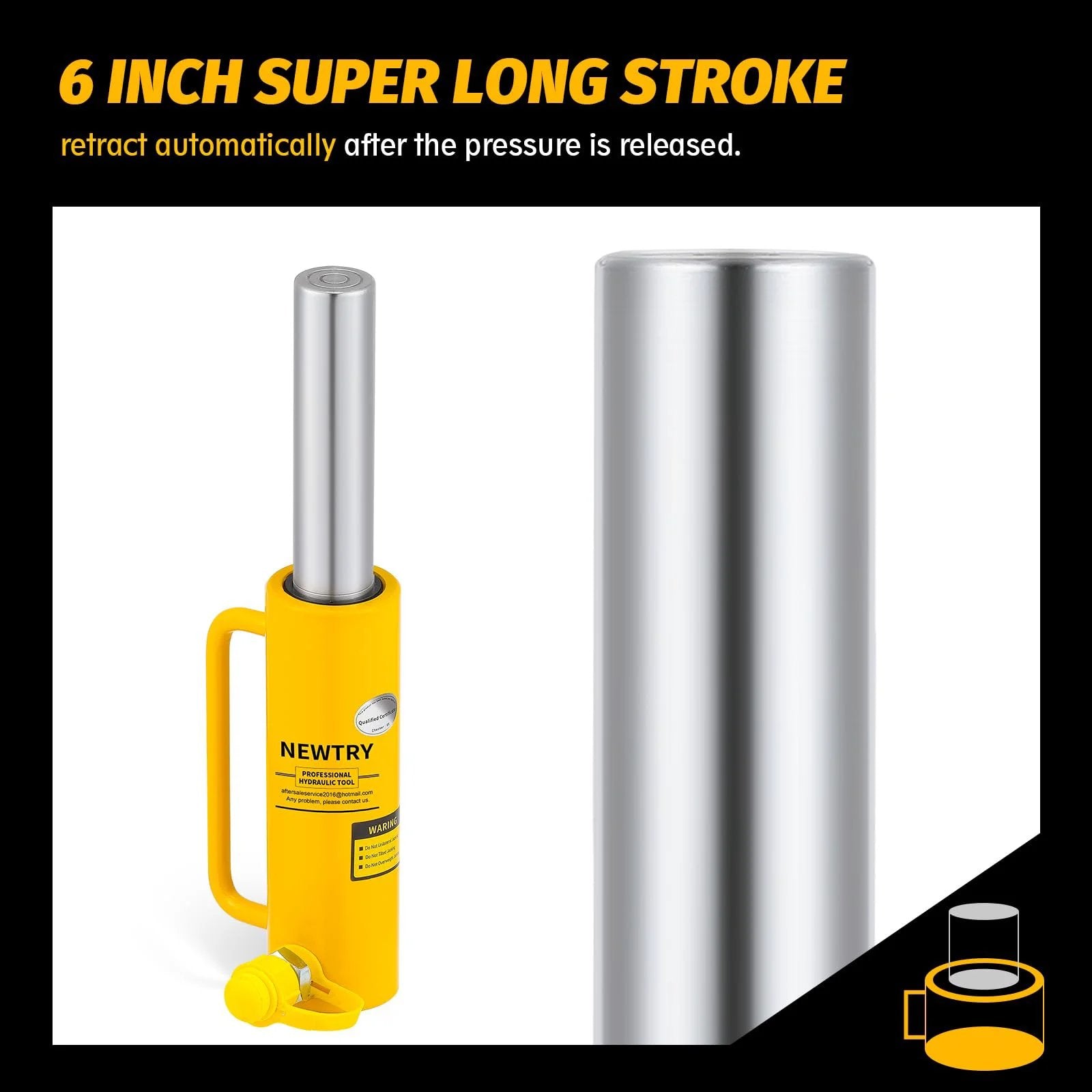 10 ton Hydraulic Jack Cylinder Long Ram 6” Stroke Portable Hydraulic Ram Industrial Lifting Tool Porta Power shown upright