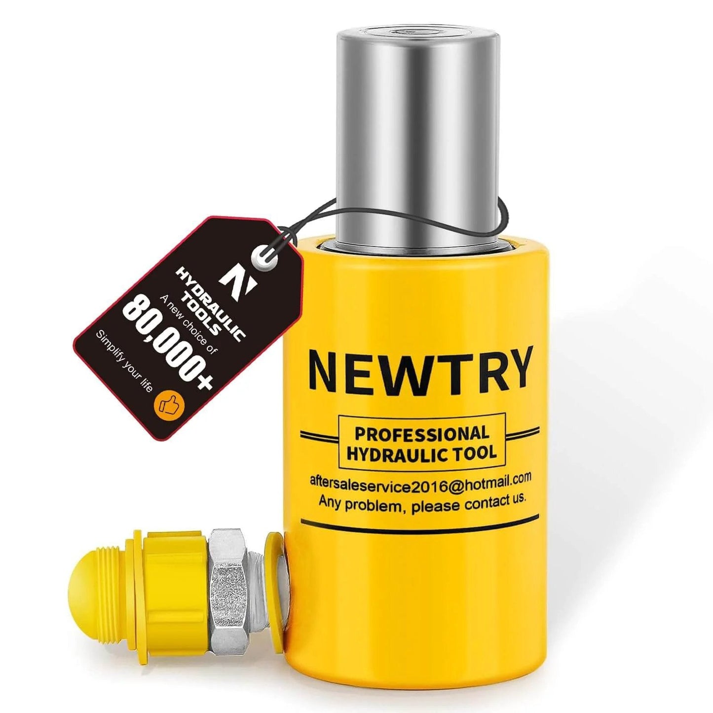Yellow 10 ton Hydraulic Ram Jack Cylinder Short Type 2” Stroke Porta Power Ram with tag indicating professional use