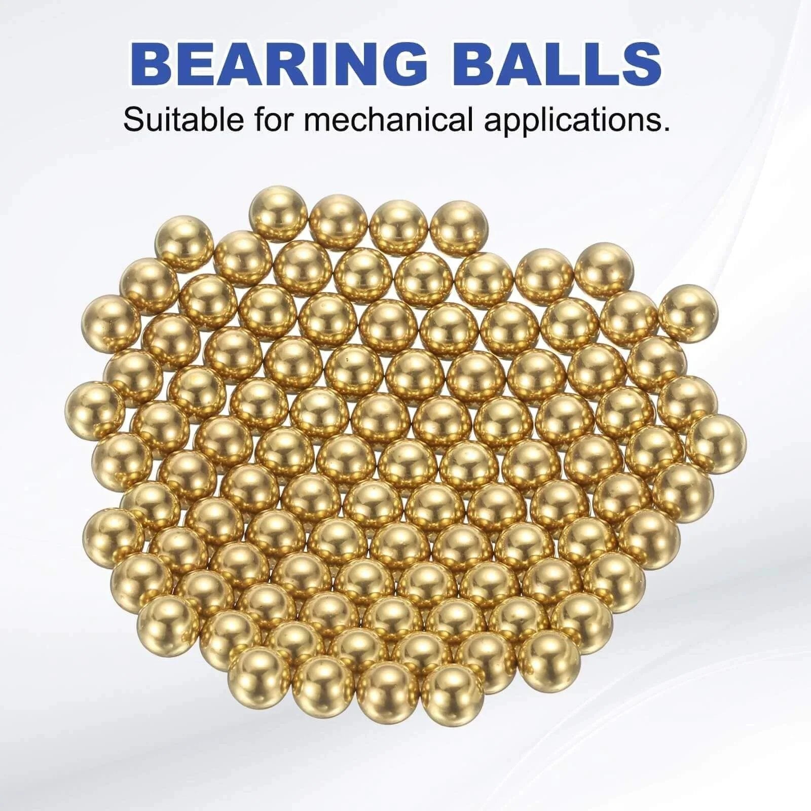 100-Pac Bearing Balls, 6mm Precision H65 Brass Bearing Balls for machinery and automotive use, top view.