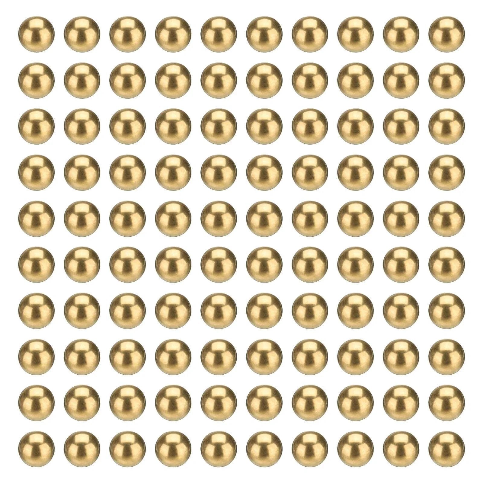 100-Pac Bearing Balls, 6mm Precision H65 Brass Bearing Balls Industrial Brass Ball Spheres for Machinery, Automotive, and DIY displayed in grid