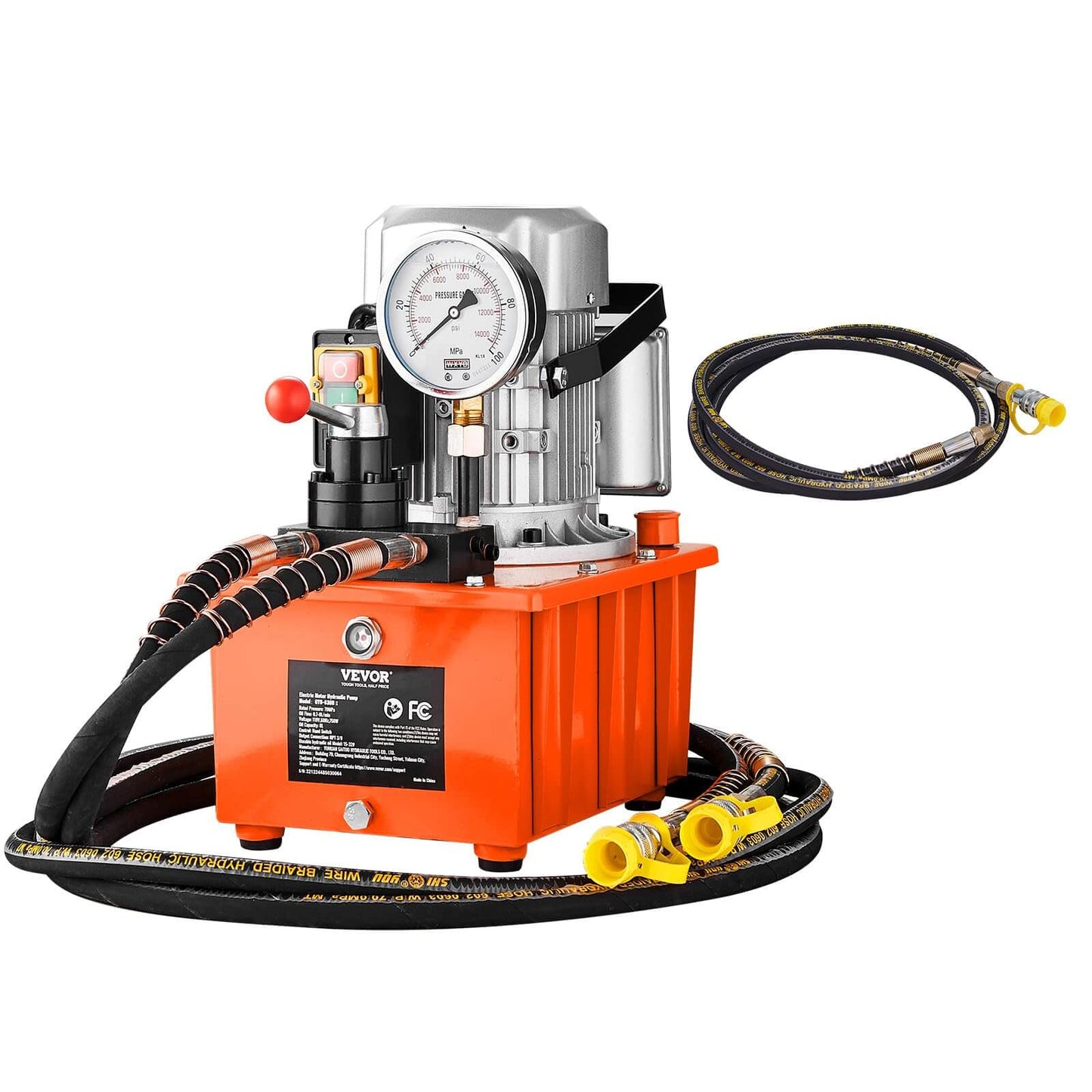 10000 PSI 750W 110V 488 in³/8L Capacity, Double Acting Manual Valve, Electric Driven Hydraulic Pump Power Pack Unit with Lever Switch for Punching/Bending/Jack Machines, Orange