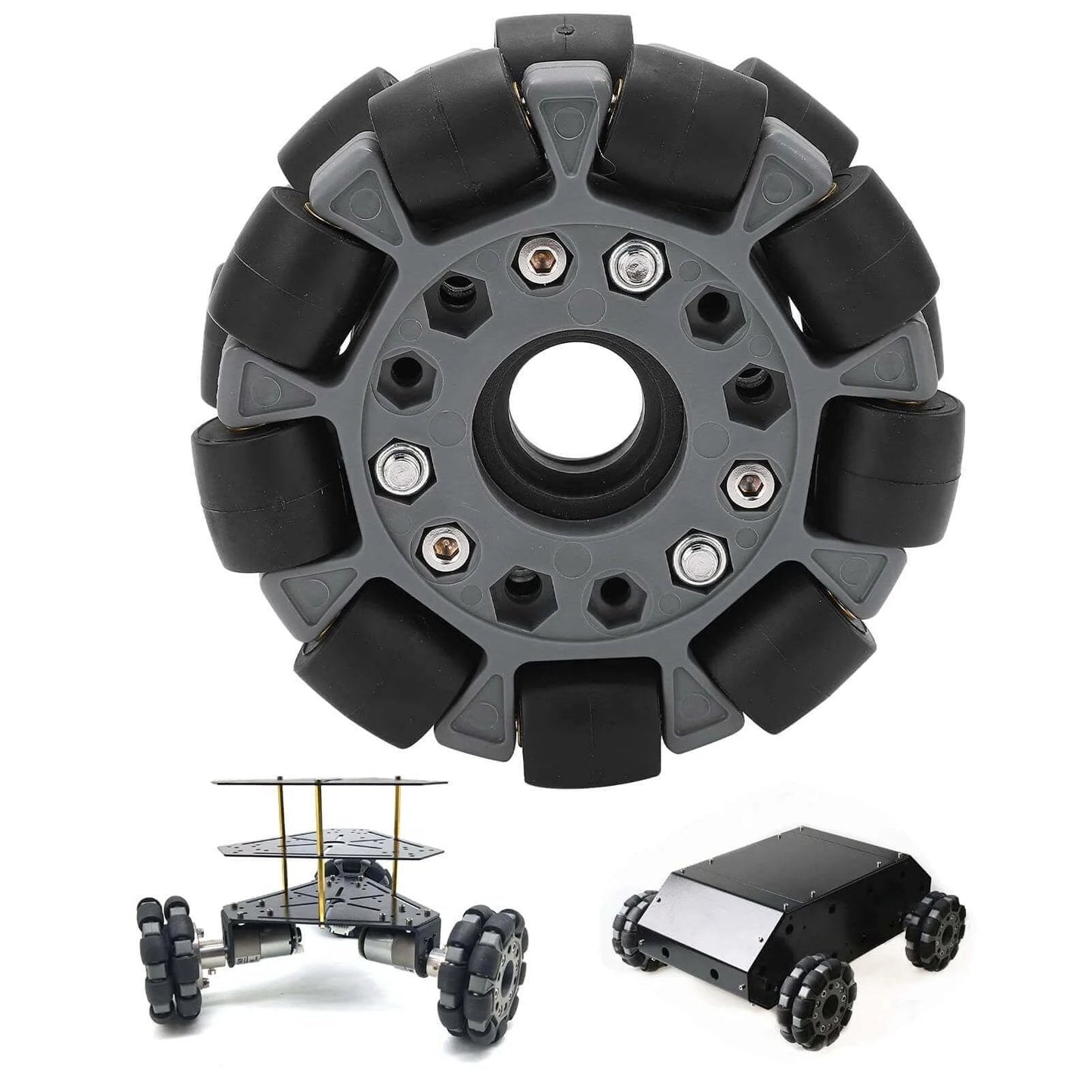Omni Wheel for Robot 100mm 360 Degree Omnidirectional Plastic Wheel, 20KG Load Capacity Double Omni Wheel with Rubber Rollers