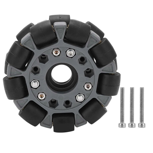 Omni Wheel for Robot 100mm 360 Degree Omnidirectional Plastic Wheel, 20KG Load Capacity Double Omni Wheel with Rubber Rollers and Brass Bearings