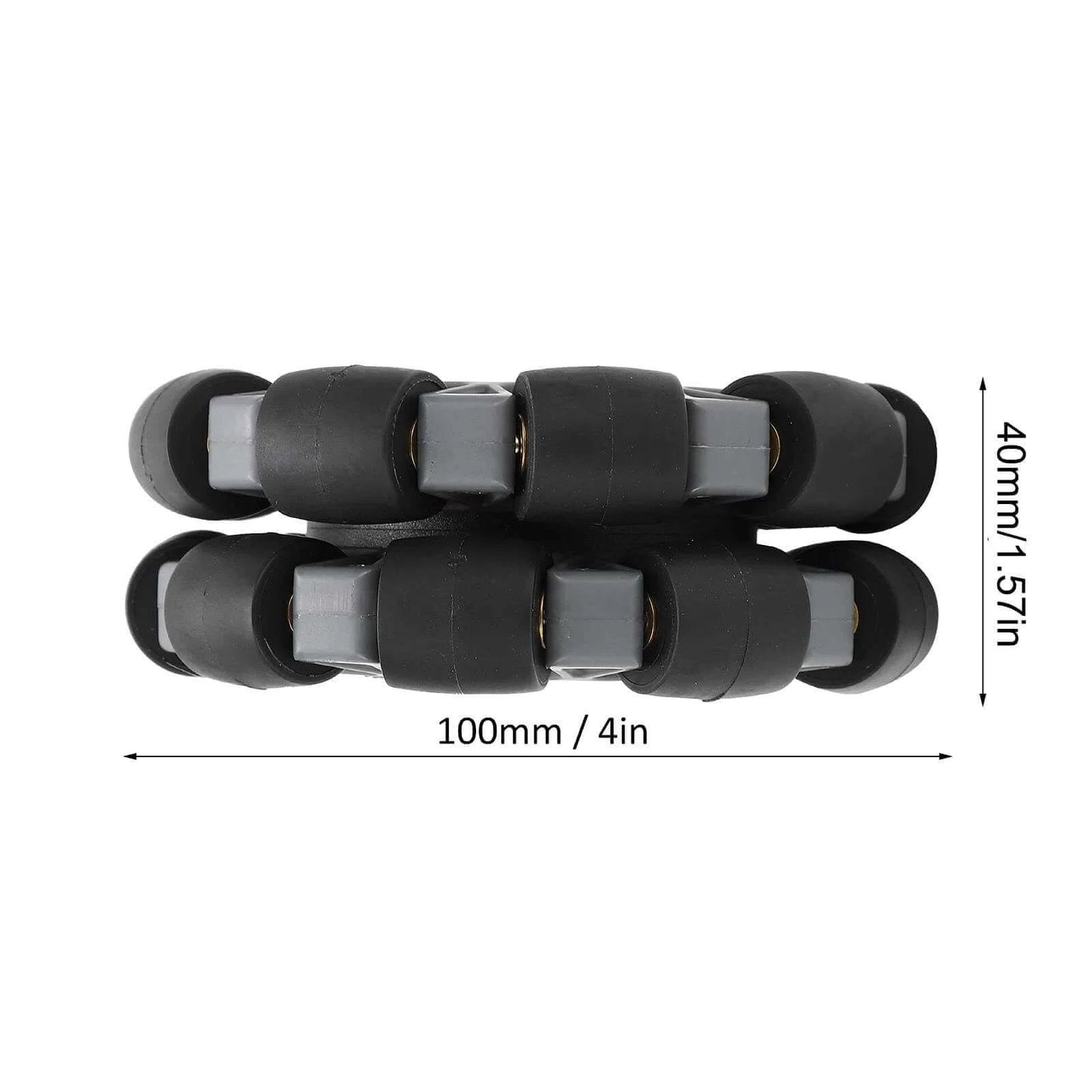 Side view of Omni Wheel for Robot 100mm 360 Degree Omnidirectional Plastic Wheel with rubber rollers and brass bearings.