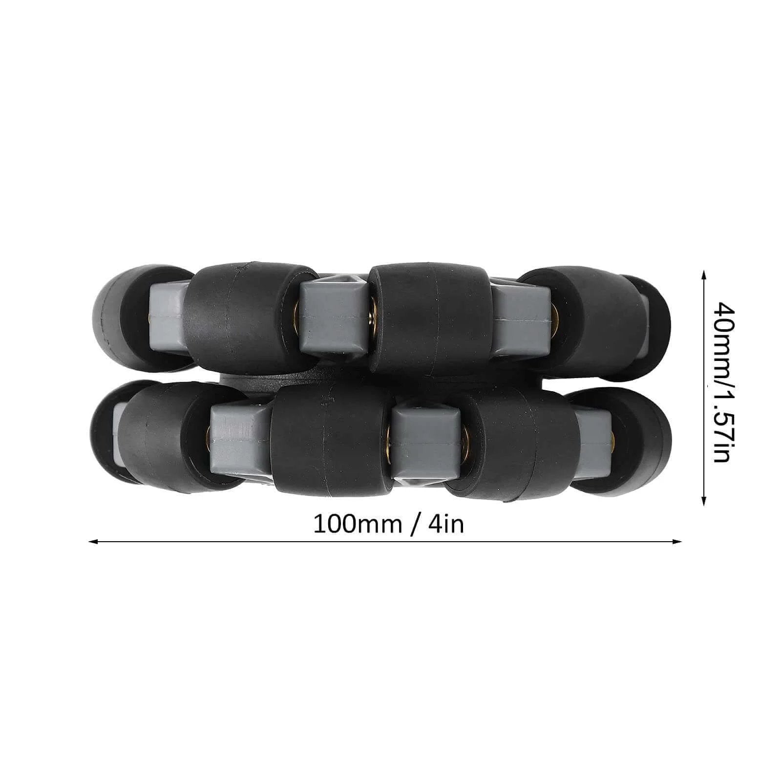 Side view of Omni Wheel for Robot 100mm 360 Degree Omnidirectional Plastic Wheel with rubber rollers and brass bearings.