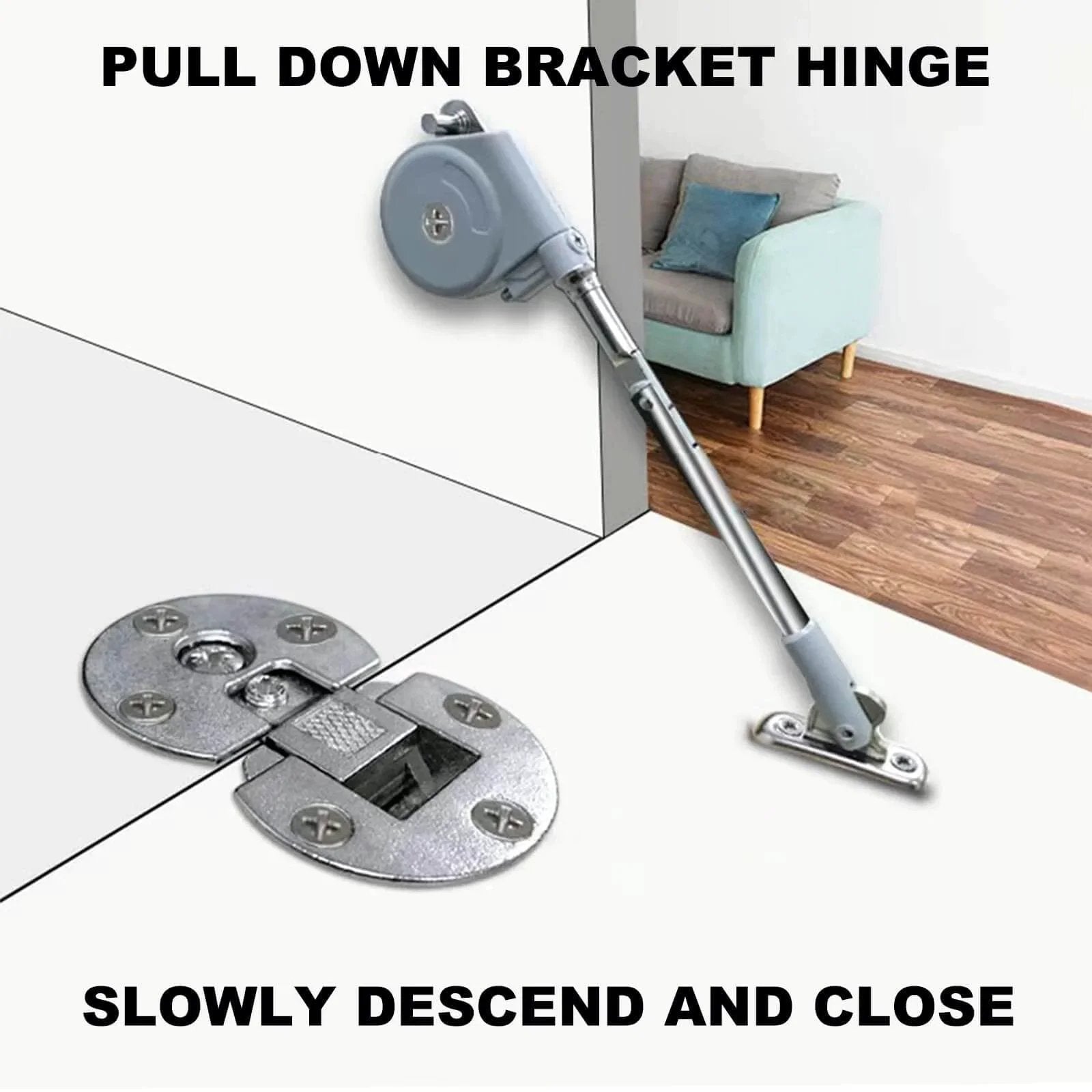 105 Degree Soft Closing Support Rod Hinges,Pull Down Bracket Hinge,Slowly descend and Close, installed on cabinet
