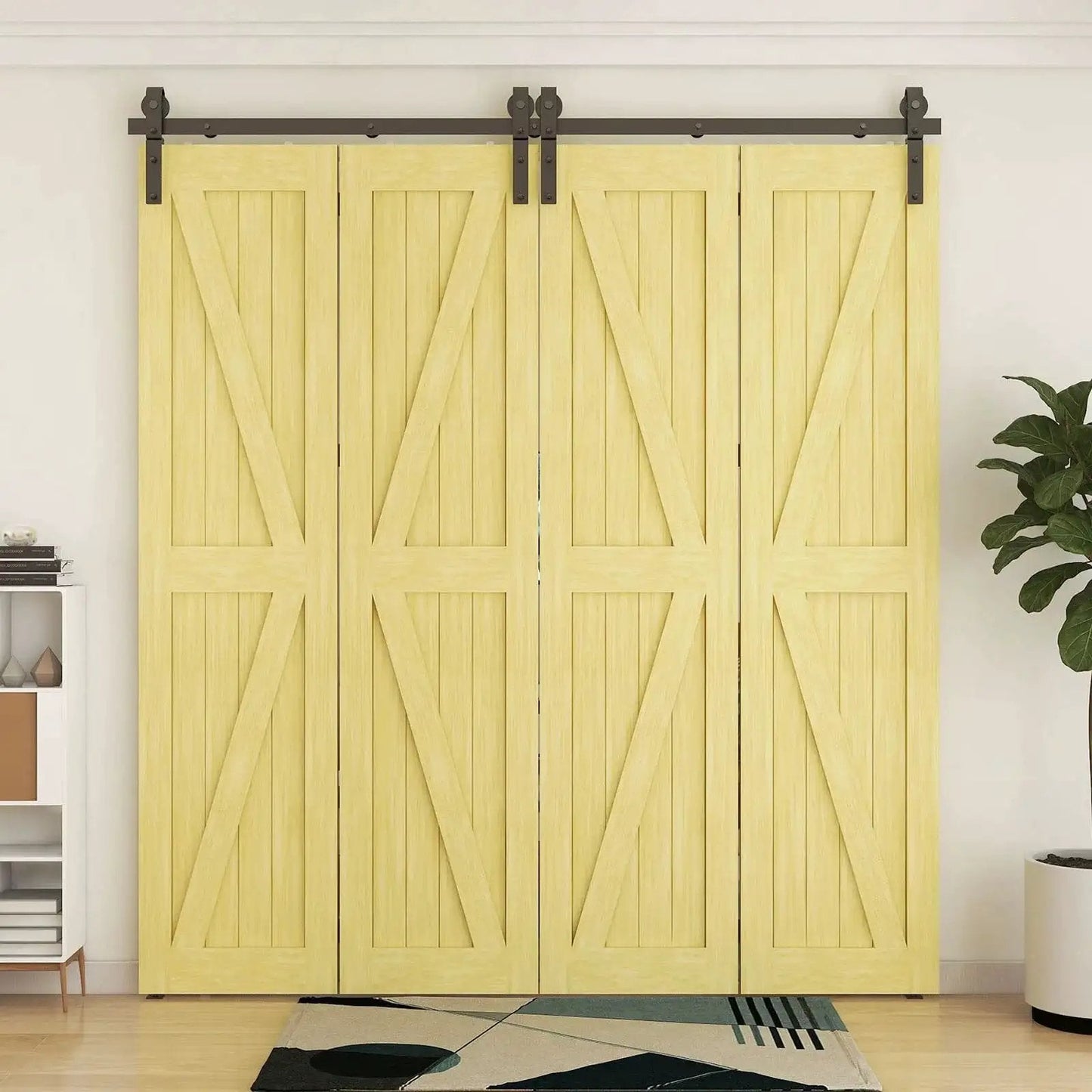 108 Inch Bi Folding Sliding Barn Door Hardware Kit With 9 Foot Heavy Duty Track And Nylon Roller Bearings For Max 26 Inch By 4 Doors