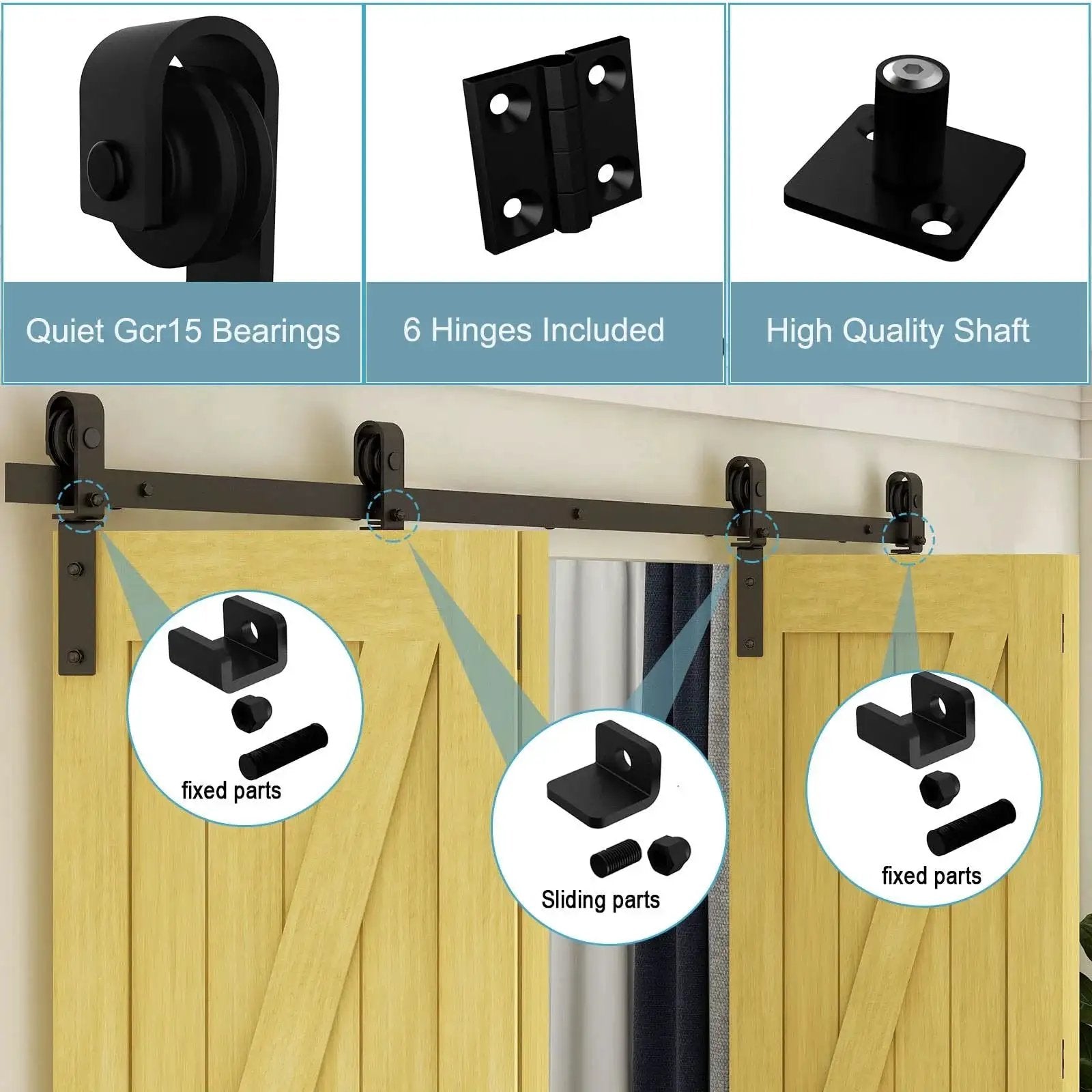108 Inch Bi Folding Sliding Barn Door Hardware Kit with 9 Foot Heavy Duty Track and Nylon Roller Bearings, installed view