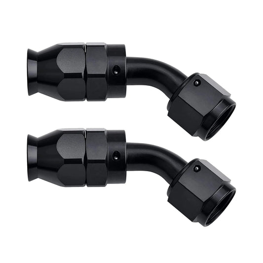 10AN PTFE Hose End Fitting, 45 degree black swivel fittings for PTFE fuel hose only, aluminum 6061 T6, 2 piece set