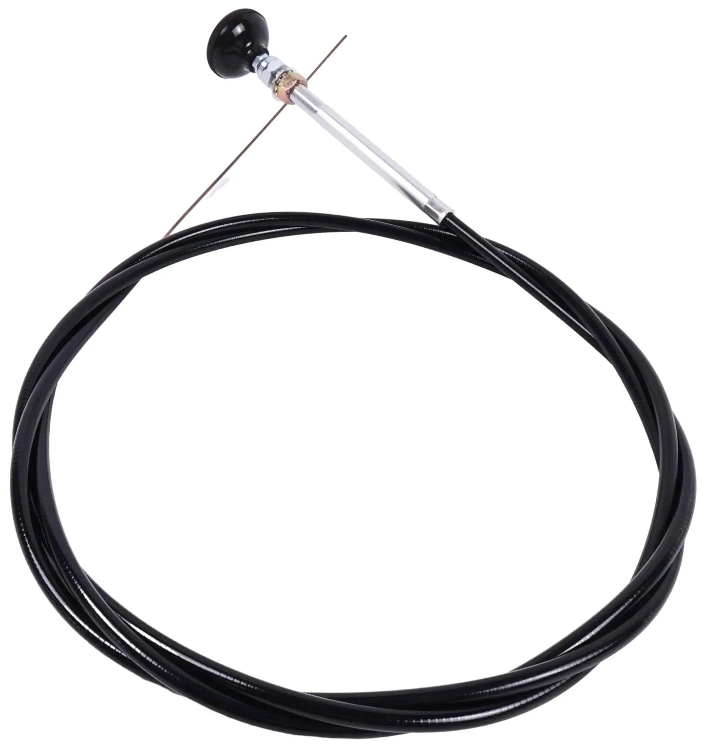 Durable 10 foot control cable designed for RO5B Dump Body PTO push-pull systems with fittings, coiled cable with knob.
