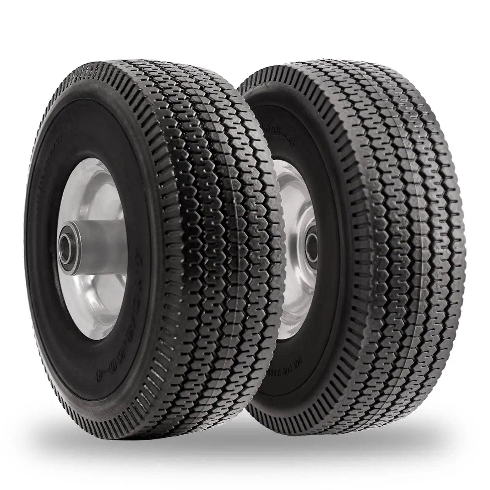 10 Inch Solid Polyurethane Tire 4.10 To 3.50-4 With Flat Free Wheels Five Eighth Inch Bearings Pair