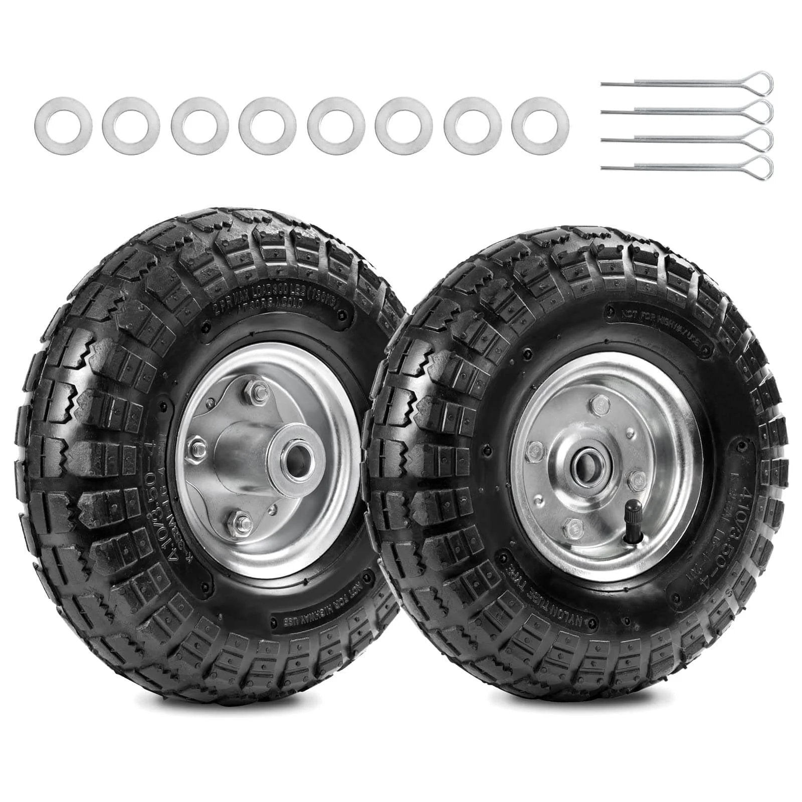 ✝️ 10" heavy-duty replacement tires, 4.10/3.50-4" for gorilla carts, hand trucks, lawn mowers; includes washers and pins