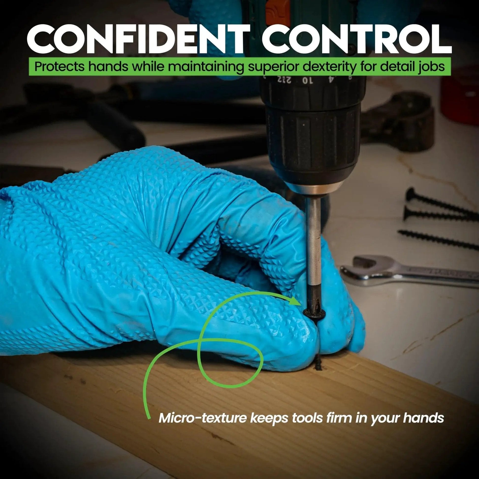10 Mil Nitrile Heavy Duty Gloves With Diamond Grip For Mechanics Auto Repair securing screw with drill