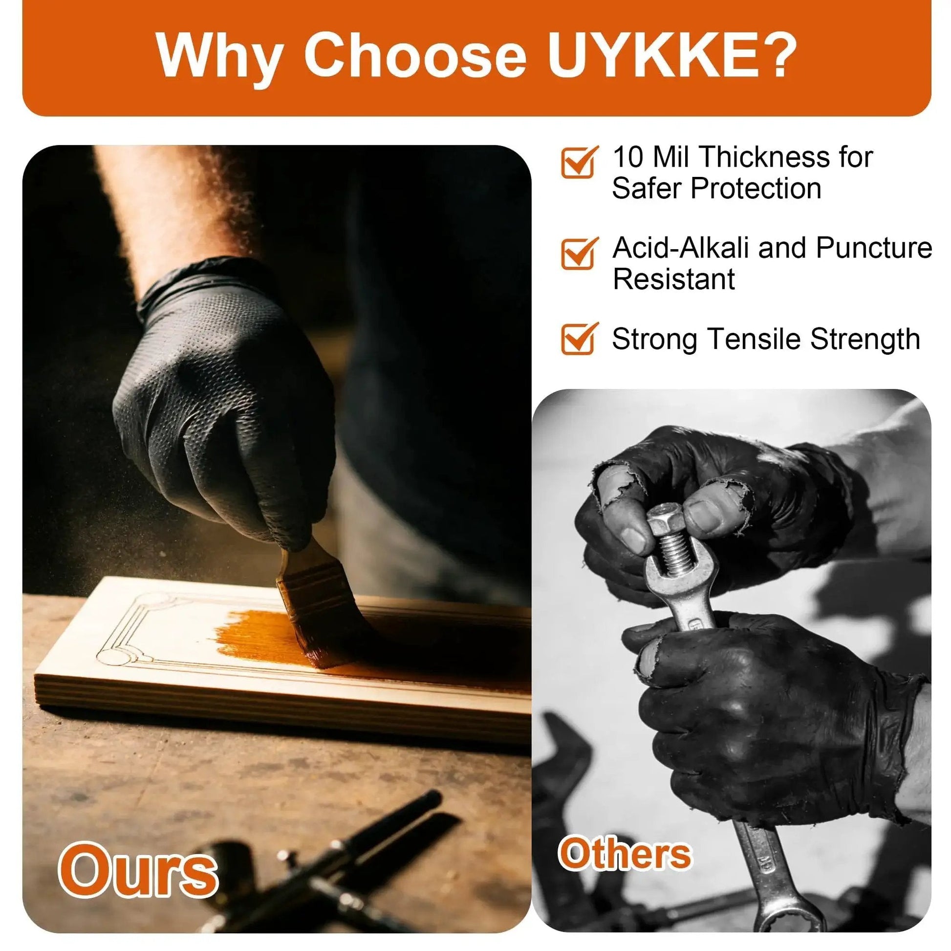 Person wearing Thick 10Mil Nitrile Gloves Diamond Textured Heavy Duty Latex Free Disposable while painting and working on bolts