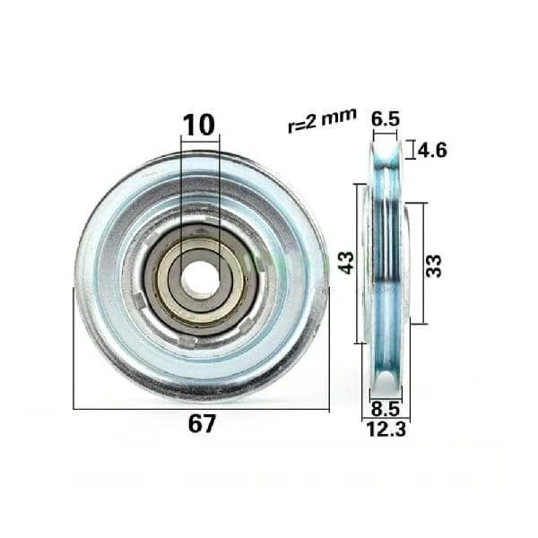 10mm Bore U-Groove Bearing - 67mm Steel Wire Rope Cable Track Pulley 10x67x8.5mm