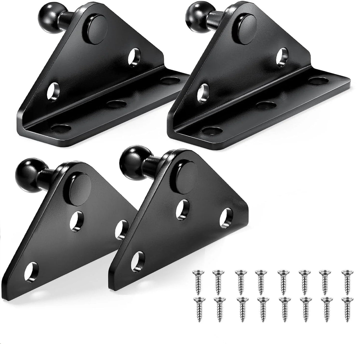 10mm Ball Stud Gas Strut Mounting Brackets Set With 2 L Type Mounts, 2 Flat Type Mounts And 16 Screws For Lift Supports, Windows, Trunk Doors, Cabinets, Campers, Boats And Trailers Black