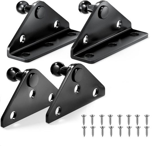 10mm Ball Stud Gas Strut Mounting Brackets Set With 2 L Type Mounts, 2 Flat Type Mounts And 16 Screws For Lift Supports, Windows, Trunk Doors, Cabinets, Campers, Boats And Trailers Black