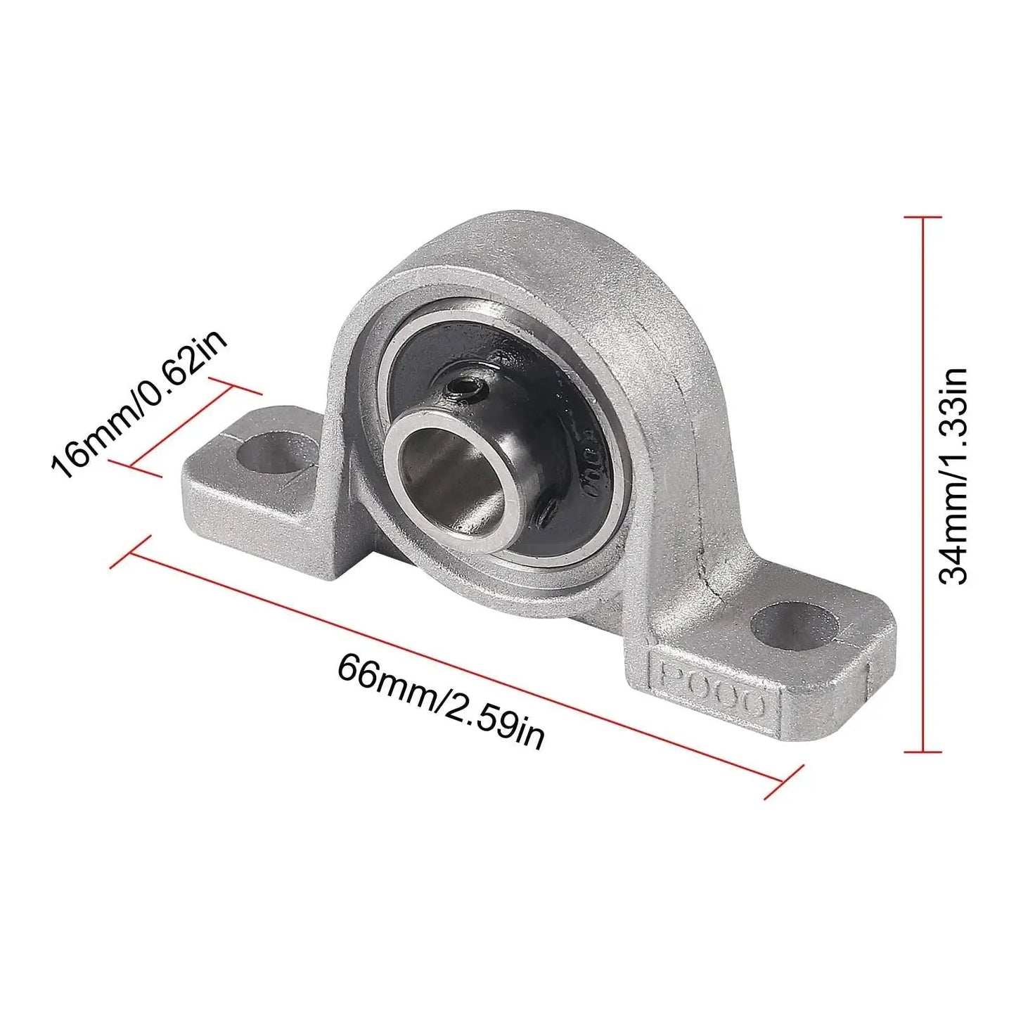 Six Pack KP000 10mm Pillow Block Bearing Self Aligning Mounted Flange Zinc Alloy Base with dimensions highlighted