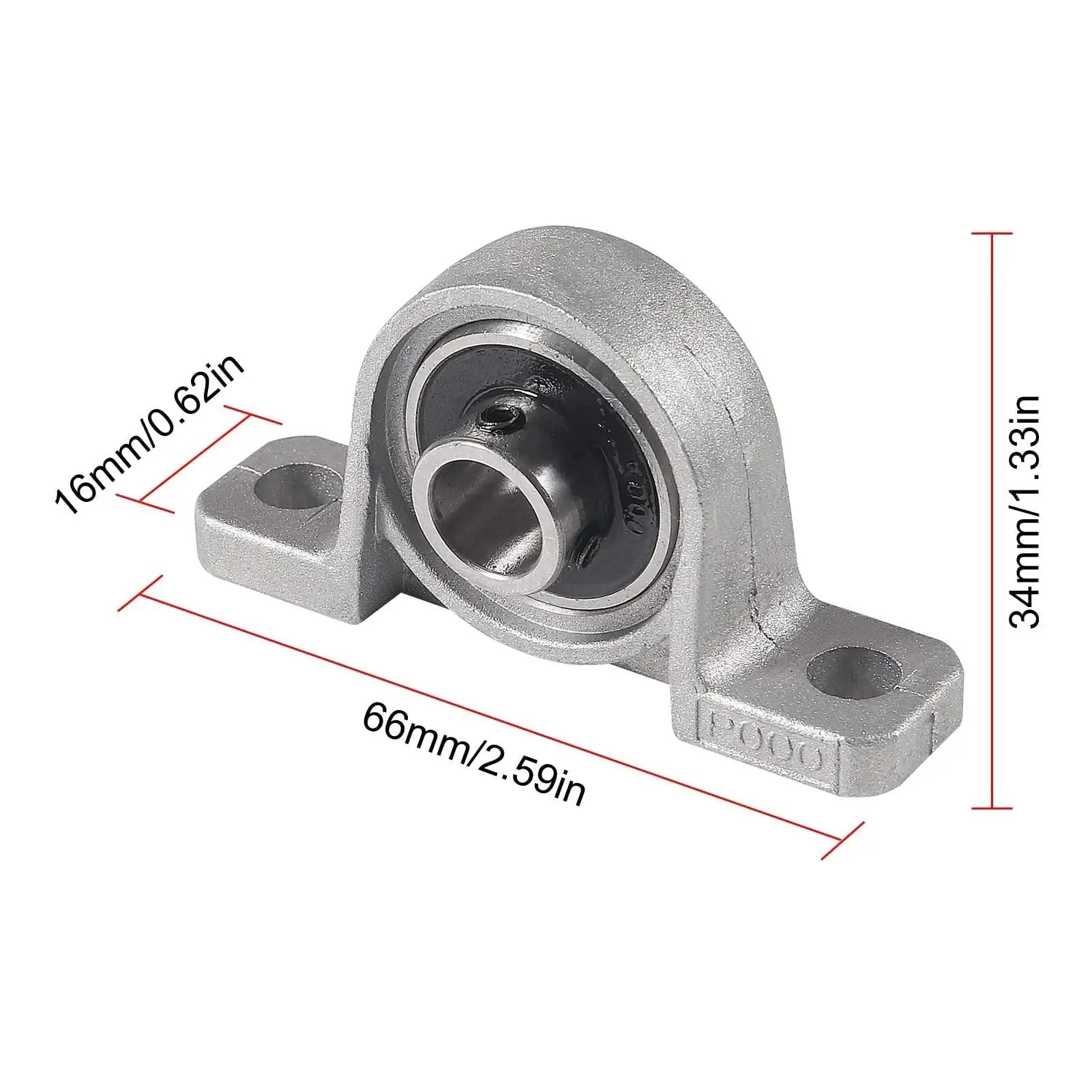 Six Pack KP000 10mm Pillow Block Bearing Self Aligning Mounted Flange Zinc Alloy Base with dimensions highlighted