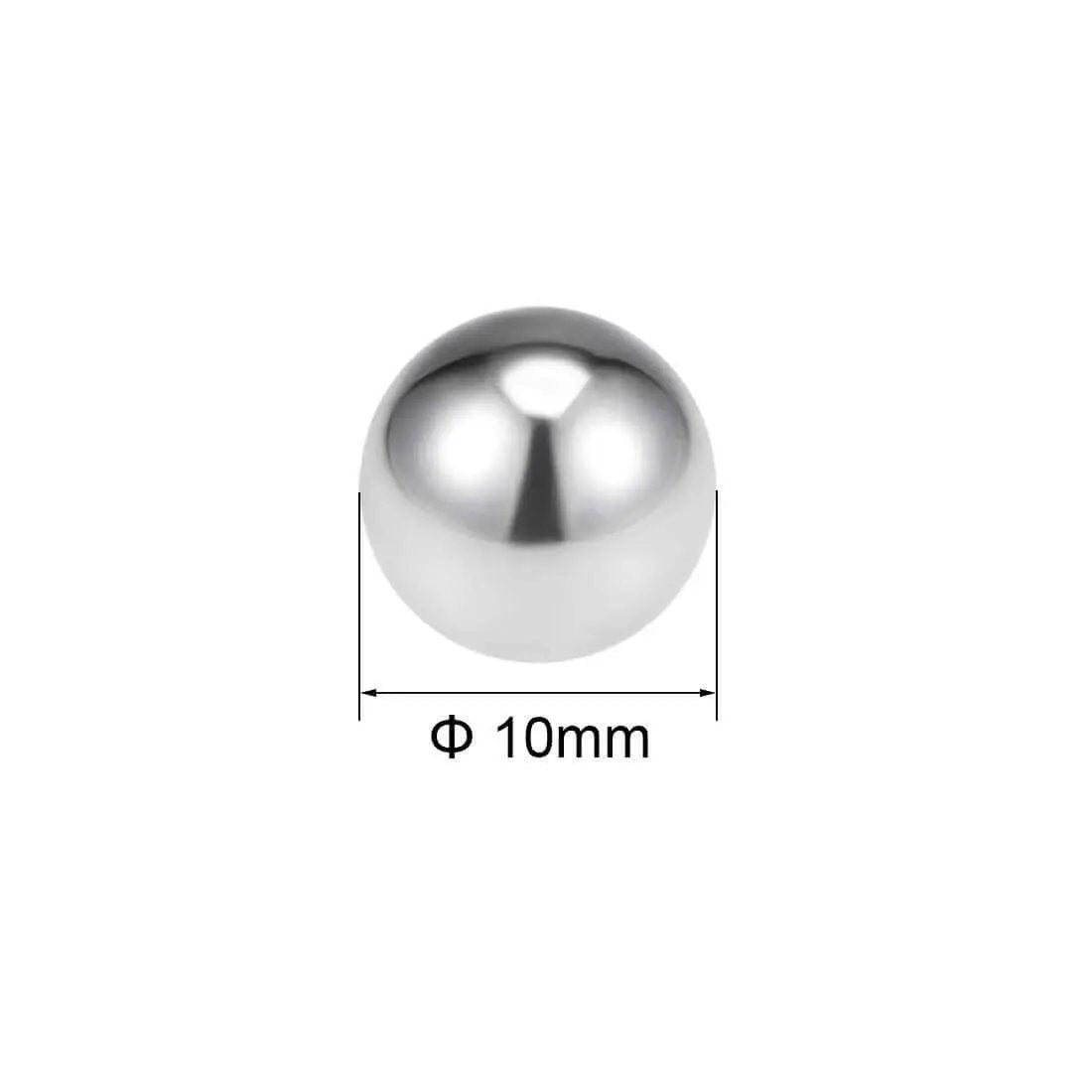 Front view of a 10mm stainless steel bearing ball, part of a 20 pack for smooth friction, corrosion-resistant high-grade robotics and machinery uses.