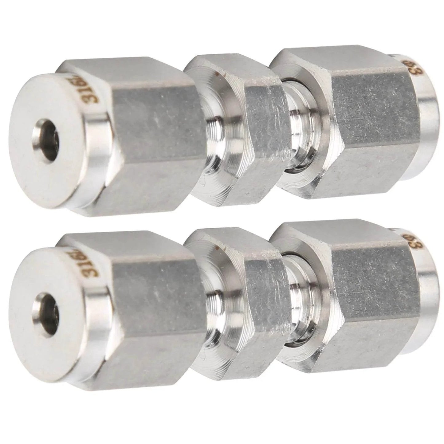 Pair of 10mm 316 Stainless Steel Compression Fitting Union Straight Tube Connectors for industrial applications
