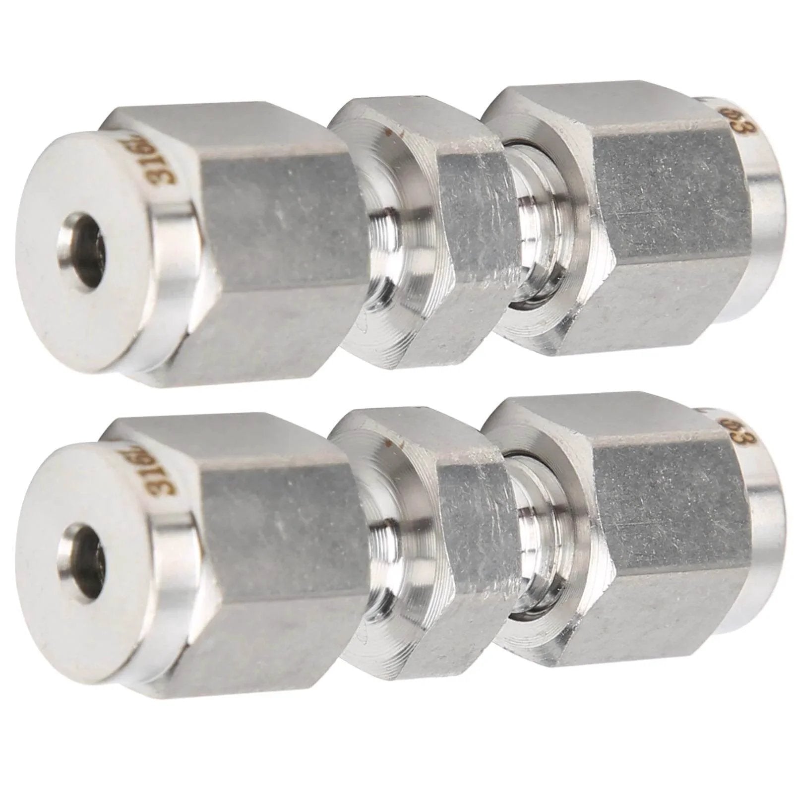 Pair of 10mm 316 Stainless Steel Compression Fitting Union Straight Tube Connectors for industrial applications