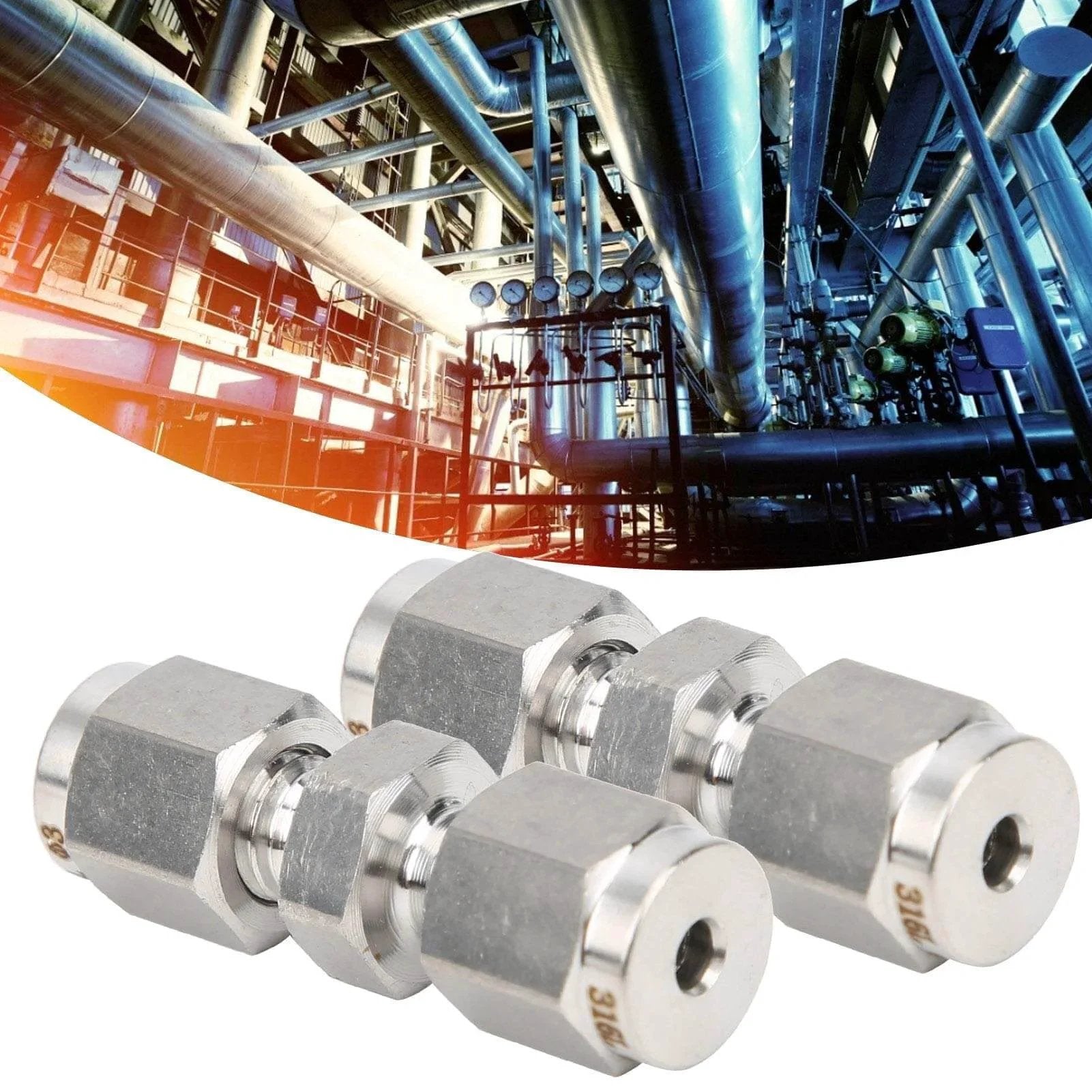 10mm 316 Stainless Steel Compression Fitting Union Straight Tube Connector for industrial applications in a factory setting