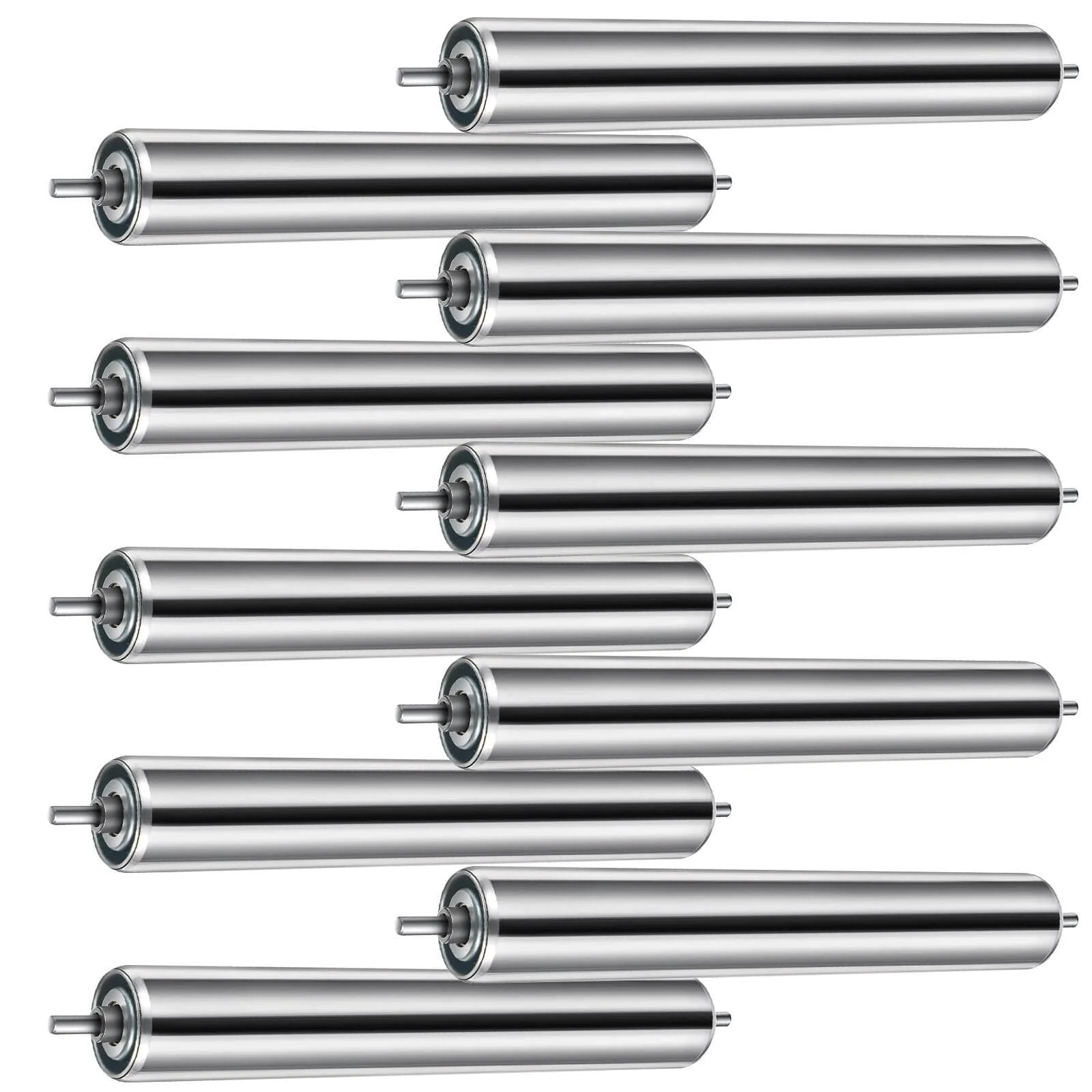 10 Pcs Conveyor Rollers Galvanized Steel Roller 10'' in Length and 1.5'' in Diameter 1/4'' Axle Diameter, Replacement Conveyor Belt Rollers for Roller Stands