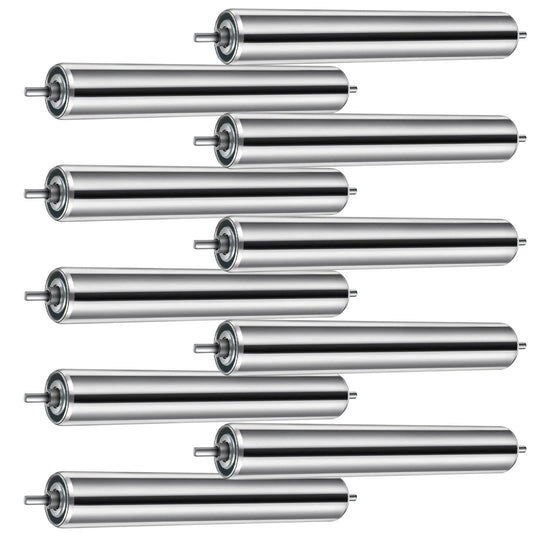10 Pcs Conveyor Rollers Galvanized Steel Roller 10'' in Length and 1.5'' in Diameter 1/4'' Axle Diameter, Replacement Conveyor Belt Rollers for Roller Stands
