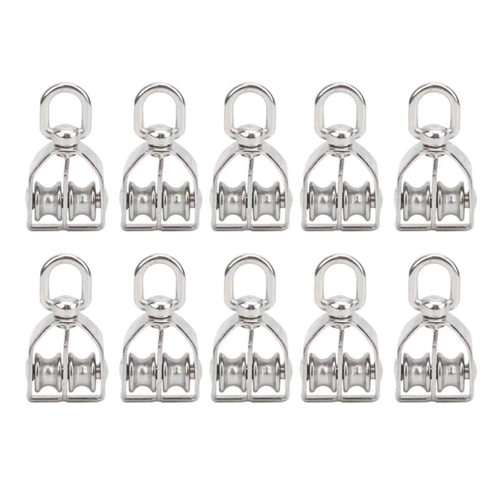 10Pcs M15 Pulley Block 304 Stainless Steel Heavy Duty Traction Wheel Single/Double Wheel Lifting Rope Block(Single)
