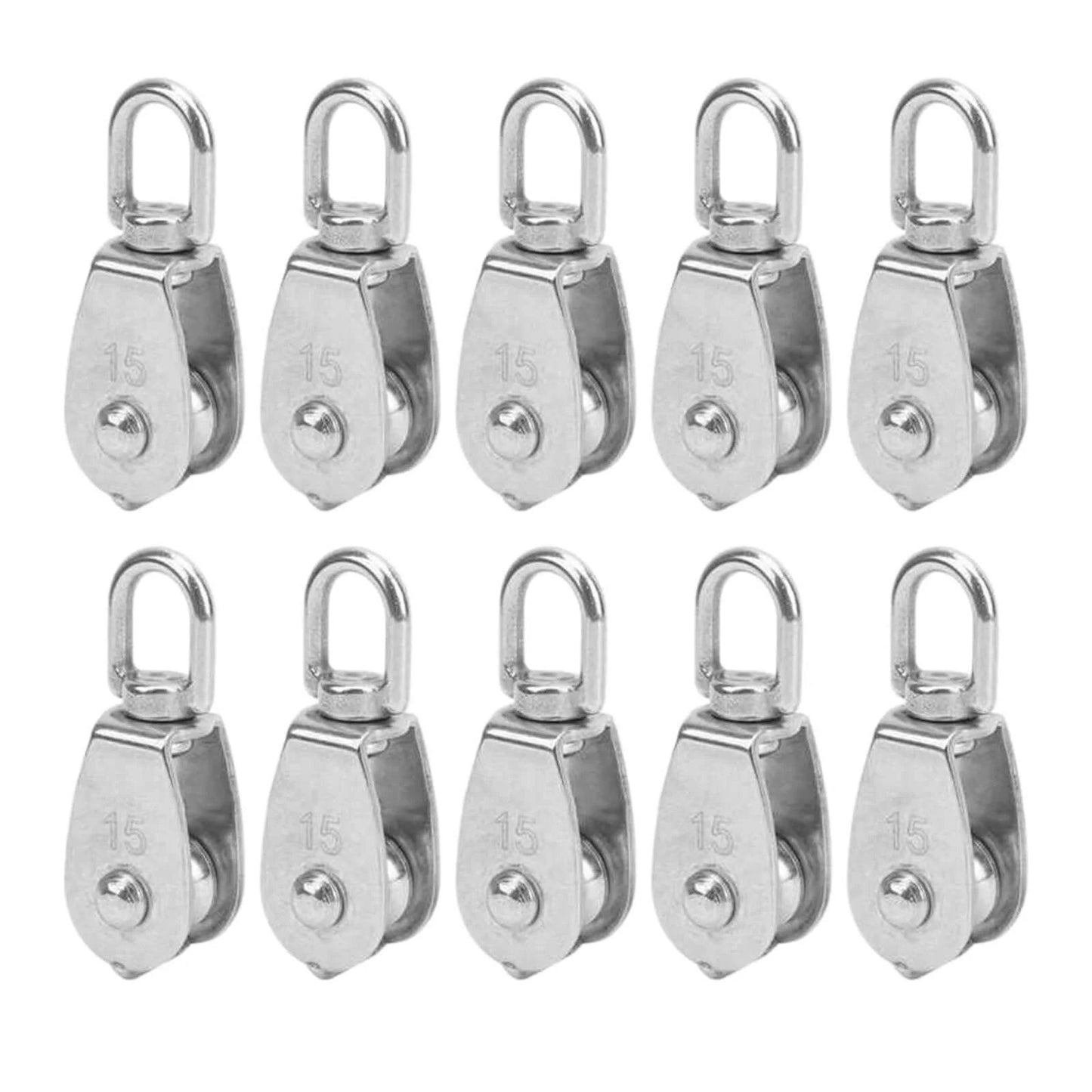 10Pcs M15 Pulley Block 304 Stainless Steel Heavy Duty Traction Wheel Single/Double Wheel Lifting Rope Block(Single)