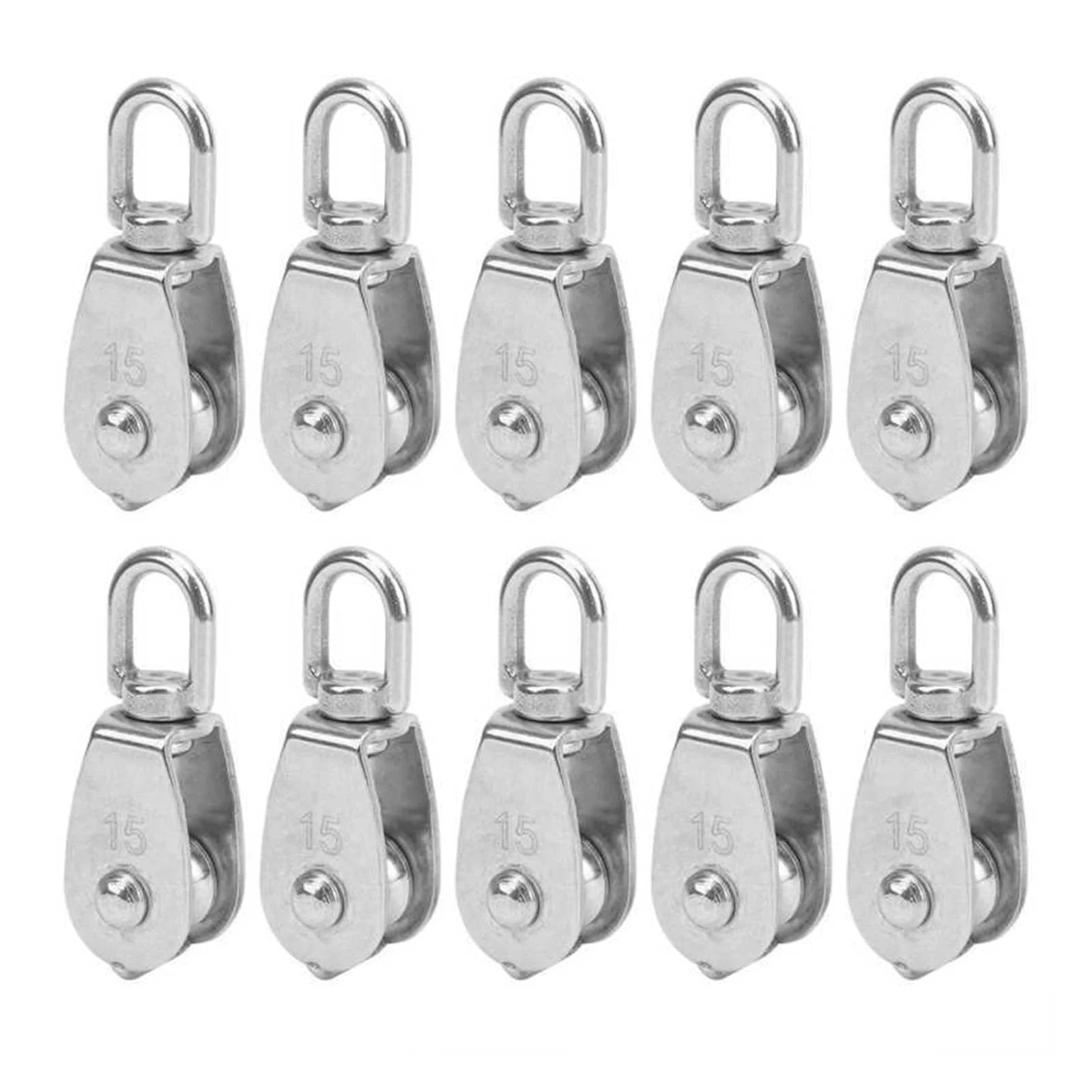 10Pcs M15 Pulley Block 304 Stainless Steel Heavy Duty Traction Wheel Single/Double Wheel Lifting Rope Block(Double)