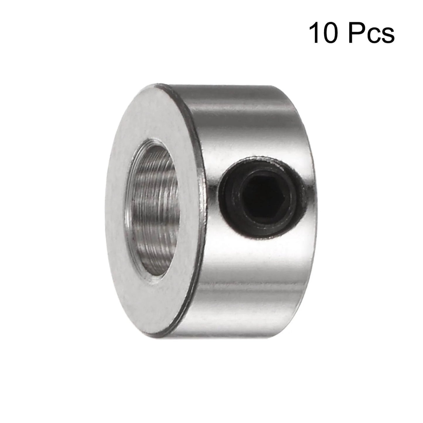 Nickel-plated carbon steel 10pcs Set Screw Collars 5.05mm Bore Shaft Collars, 10mm OD, 5mm Width, side view