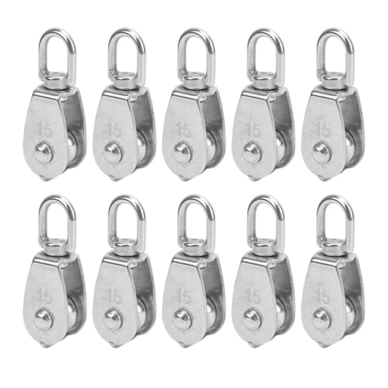 10Pcs M15 Pulley Block 304 Stainless Steel Heavy Duty Traction Wheel Single/Double Wheel Lifting Rope Block(Single)