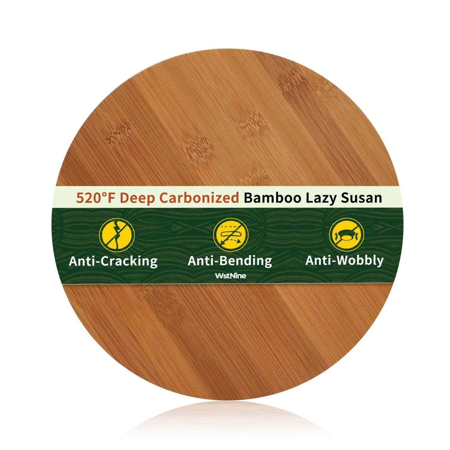 11 inch carbonized bamboo lazy susan organizer with non slip base, rotating turntable designed for cabinets, counters, and pantry use
