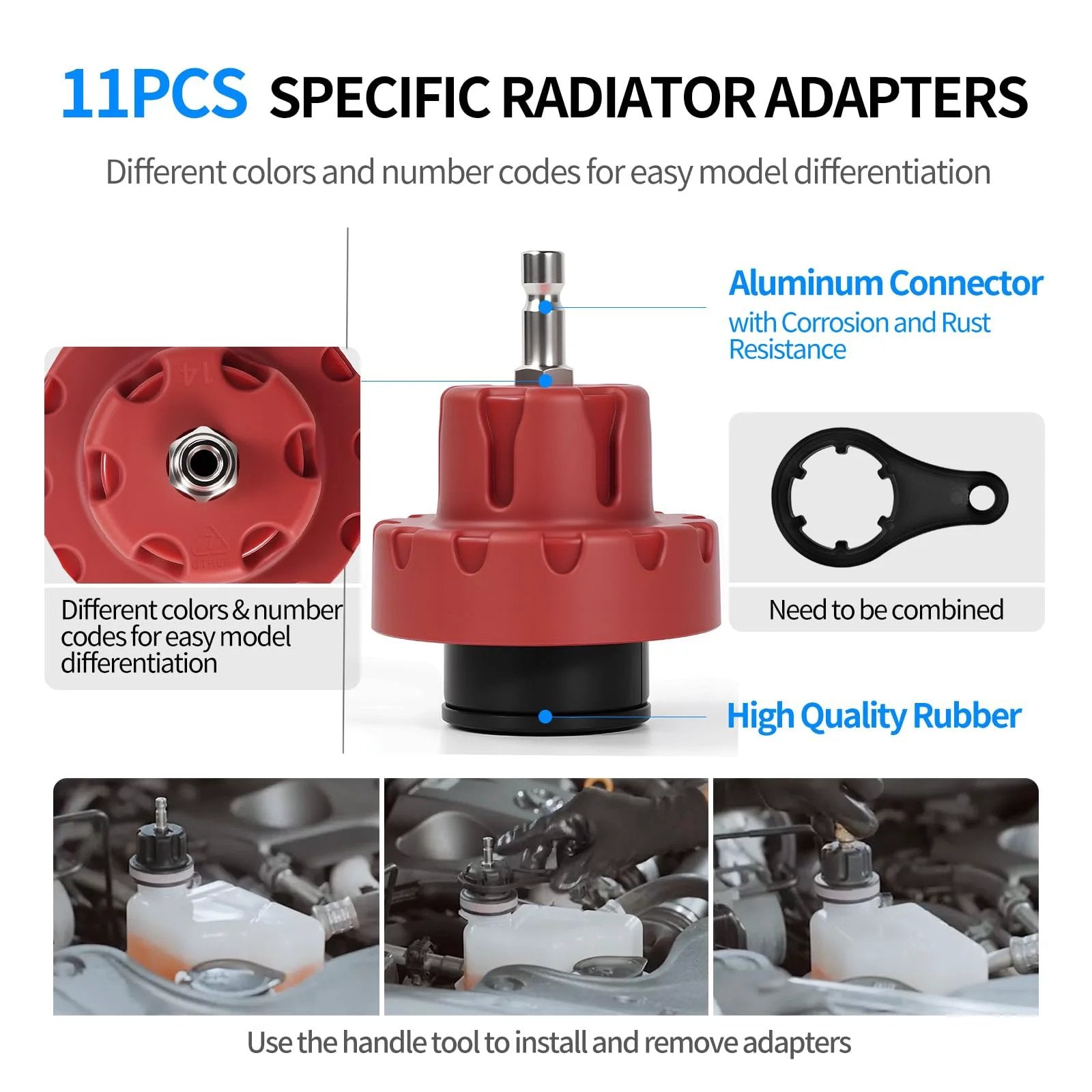Pro Grade 25 Piece Coolant Pressure Tester And Vacuum Refill Kit For Automotive Cooling Systems, Includes color-coded red radiator adapters.