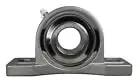 Front view of 1-1/2 Inch Stainless Steel Pillow Block Bearing with Wide Inner Ring and Two Set Screws, Stainless Housing with Grease Zerk