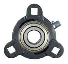 Front view of Three Quarter Inch Three Bolt Flange Bearing With Narrow Inner Ring And Two Set Screws Cast Iron Housing Grease Zerk