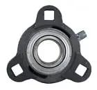 Front view of 1 Inch Three Bolt Flange Bearing With Cast Iron Housing And Grease Zerk, 1 Inch Bore, featuring three mounting holes.