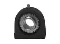 Front view of MUCTBL207-20B tapped-base pillow block bearing, 1-1/4 in I.D. stainless 440C ball insert, black PBT housing.