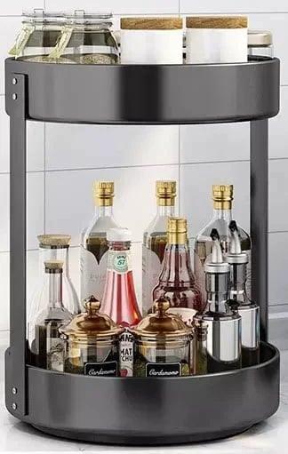 12" Double Layer Stainless Steel Lazy Susan - 2-Tier Turntable Organizer - 15" Height