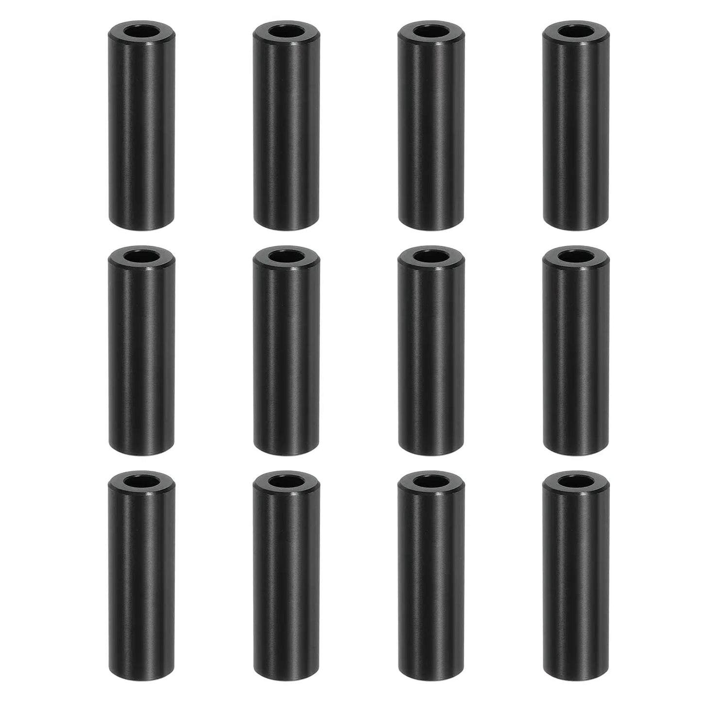 12 Pack Aluminum Spacers For Quarter Inch Screws Durable Aluminum Build One Quarter Inch Inner Diameter One Half Inch Outer Diameter One And A Half Inches Long Unthreaded Standoff Bushings Black Finish, assembled view