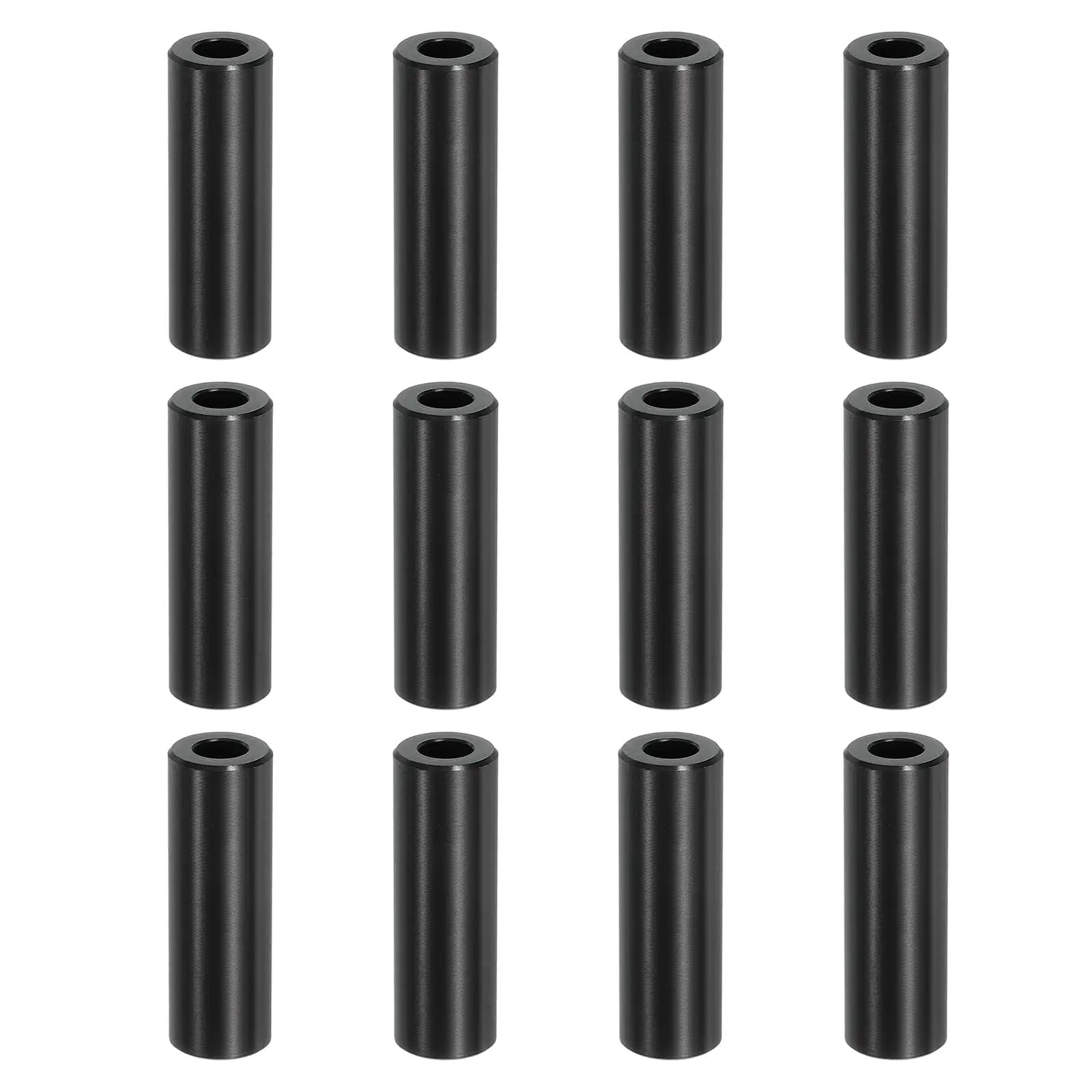 12 Pack Aluminum Spacers For Quarter Inch Screws Durable Aluminum Build One Quarter Inch Inner Diameter One Half Inch Outer Diameter One And A Half Inches Long Unthreaded Standoff Bushings Black Finish, assembled view