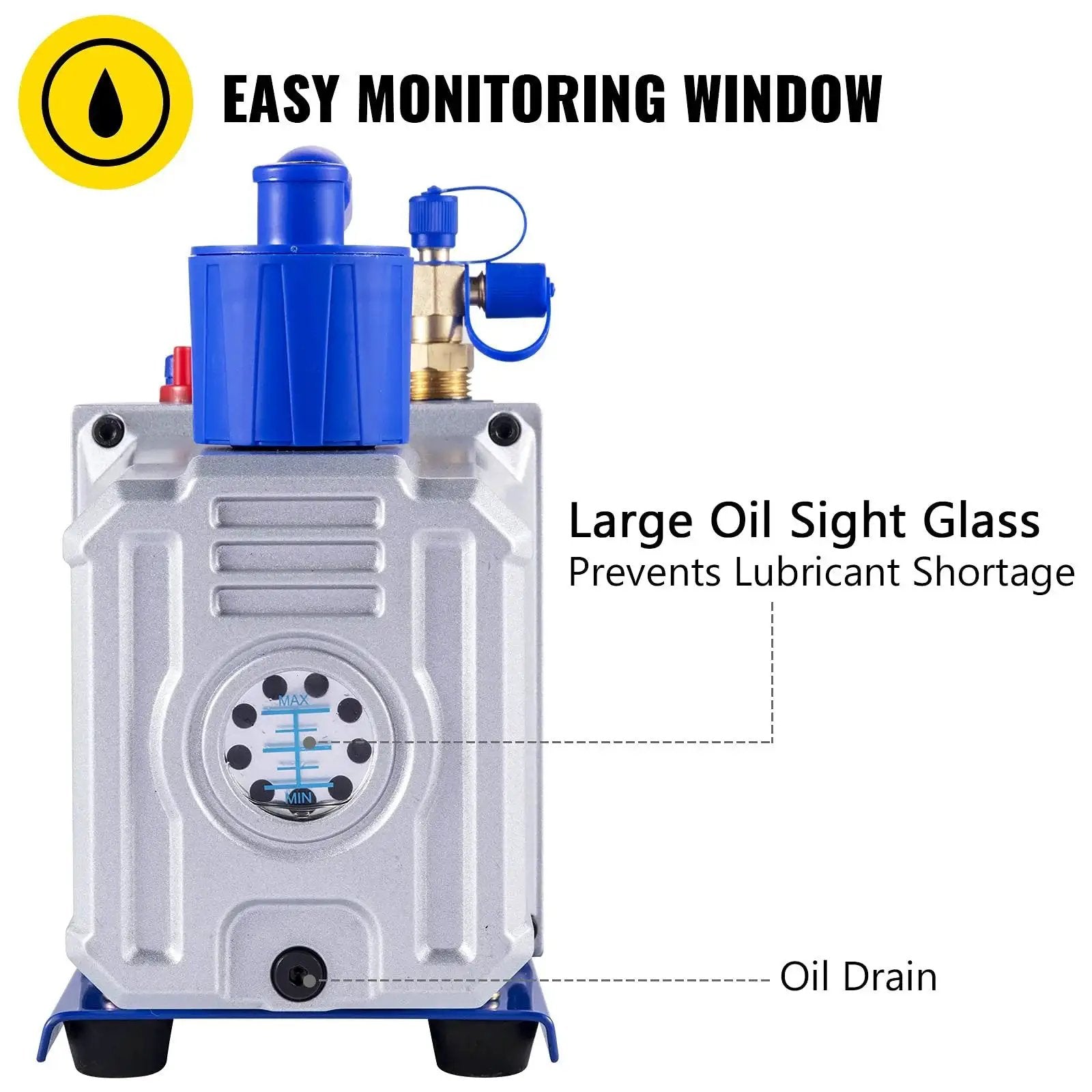 12 CFM 1 HP Double Stage HVAC Vacuum Pump For Auto Repair 110V By VEVOR with easy monitoring window and large oil sight glass